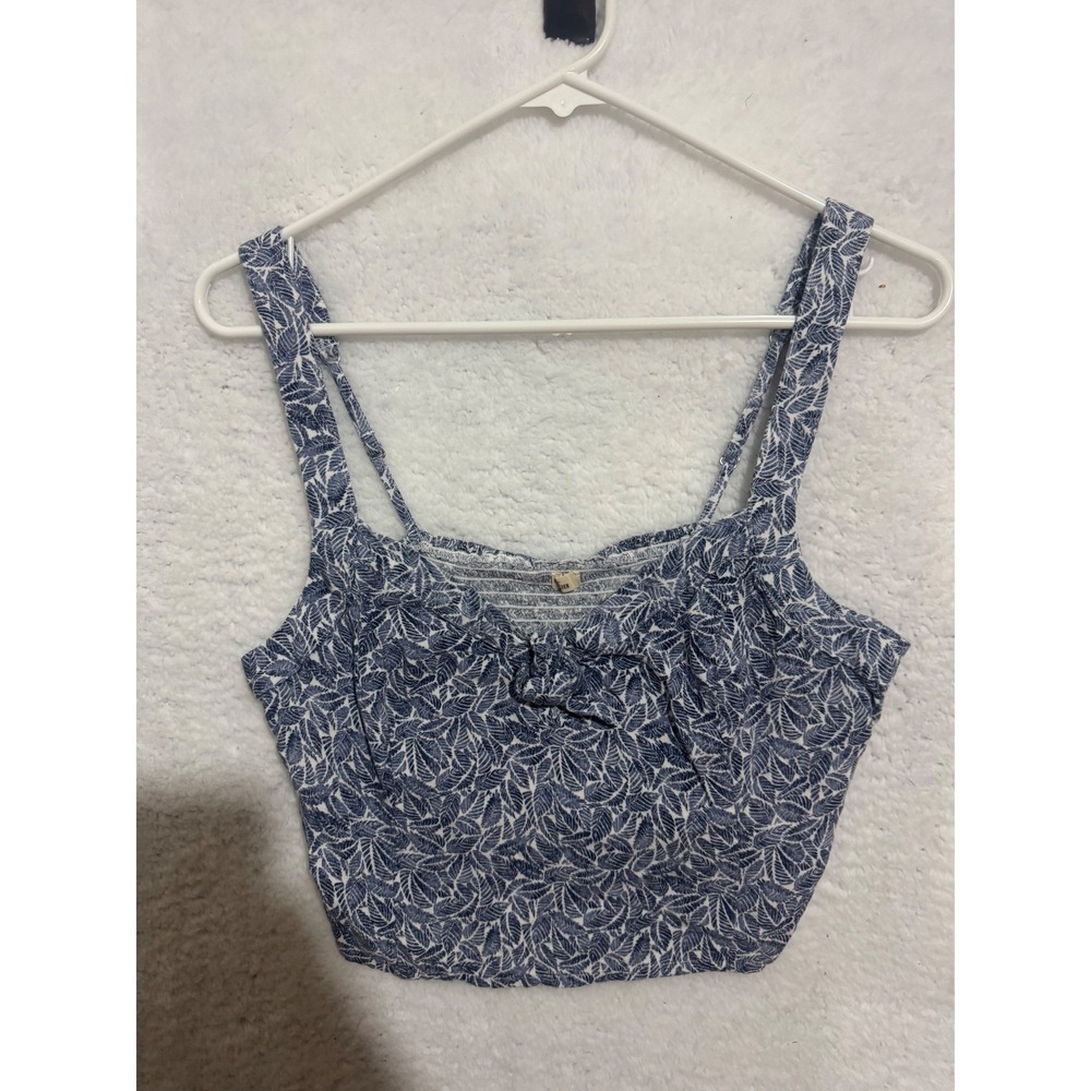 Blue Printed Square Neck Crop Top